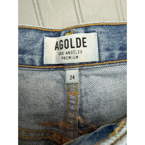 Agolde Size 24 Womens Jeans Button Fly Cotton High Rise Distress Straight - Picture 2 of 5